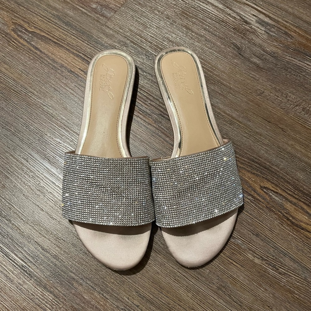 Jewel Badgley Mischka crystal Slide Sandals Sz 8.5